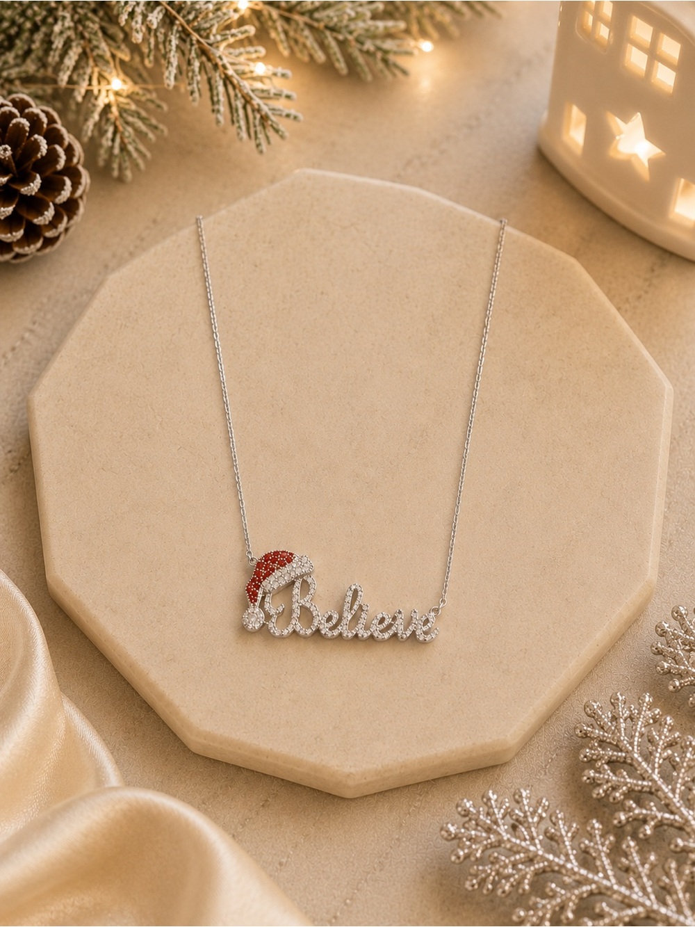 Believe In Santa Glitzy Silver Tone Necklace